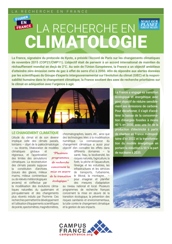 La recherche en Climatologie