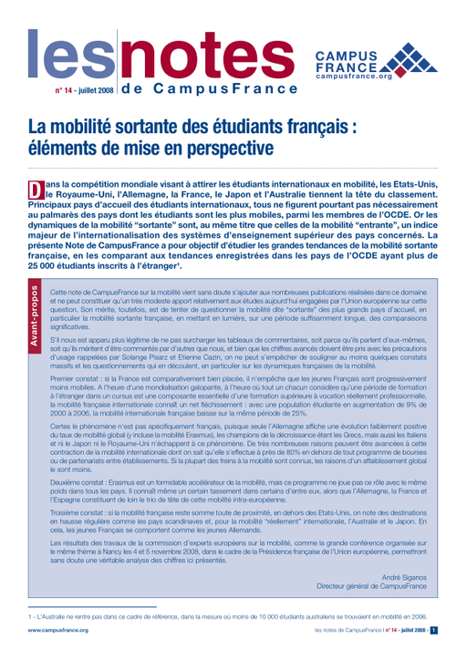 La mobilité sortante des étudiants français : éléments de mise en perspective