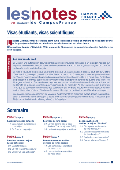Visas étudiants, visas scientifiques (mise à jour)
