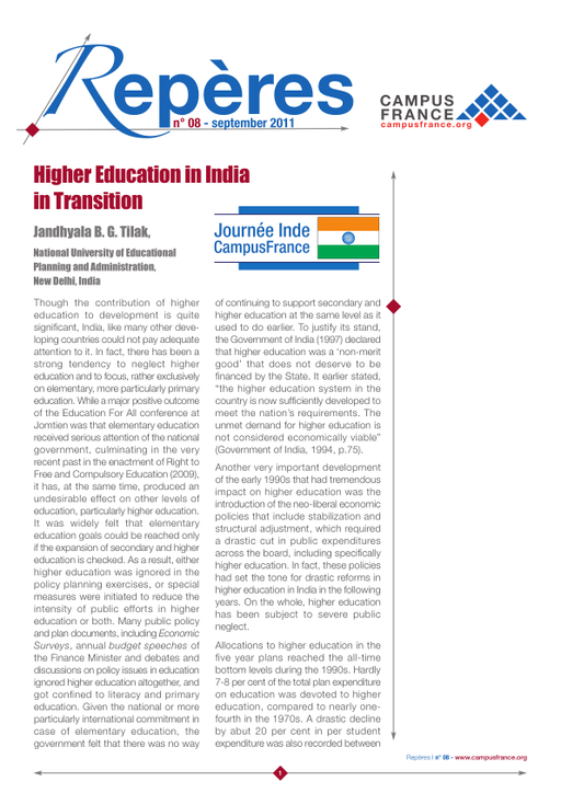 Higher Education in India in Transition