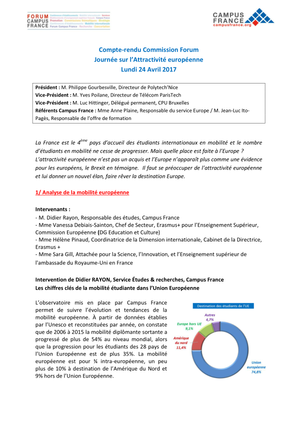 Compte-rendu Commission Forum - Journée sur l'attractivité européenne 24/04/2017