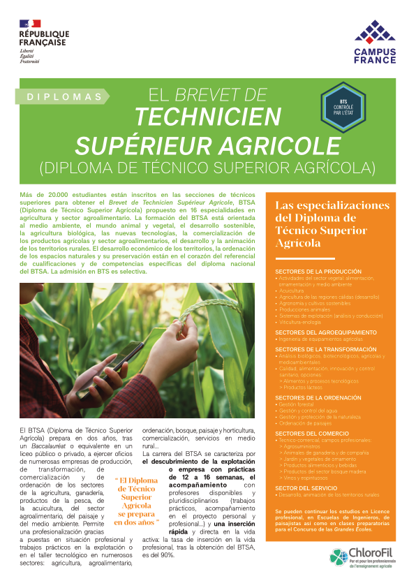 El Brevet de Technicien  Supérieur Agricole (Diploma de Técnico Superior Agrícola)