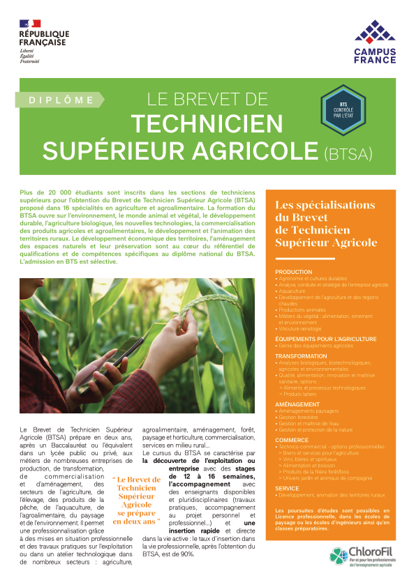 Le Brevet de Technicien Supérieur Agricole (BTSA)