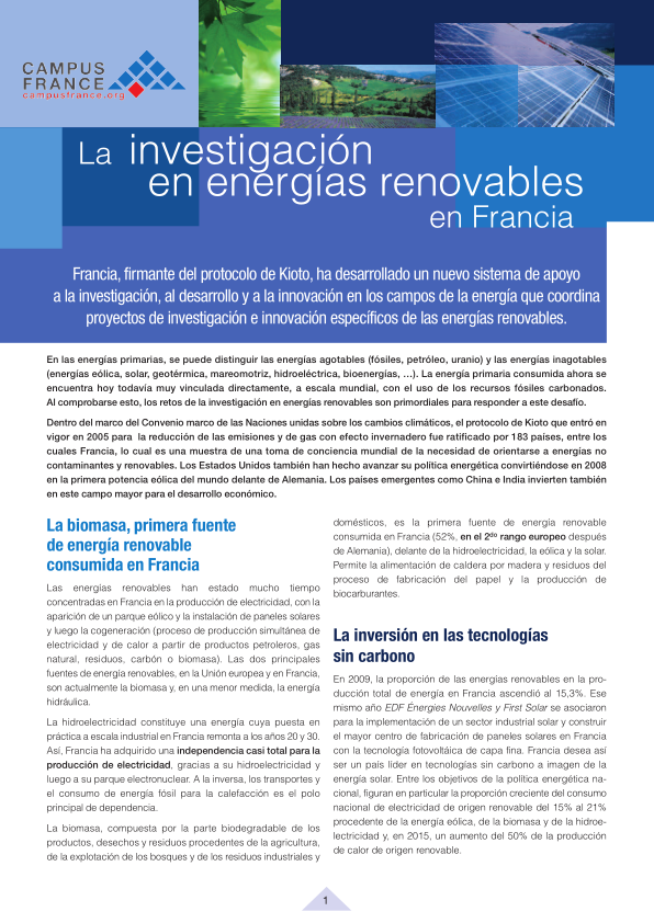 La investigación en energías renovables en Francia