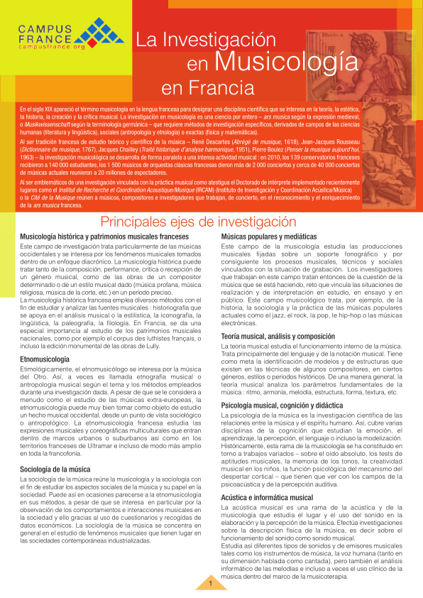 La Investigación en Musicología en Francia