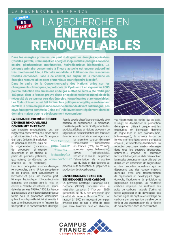 La recherche en Énergies renouvelables