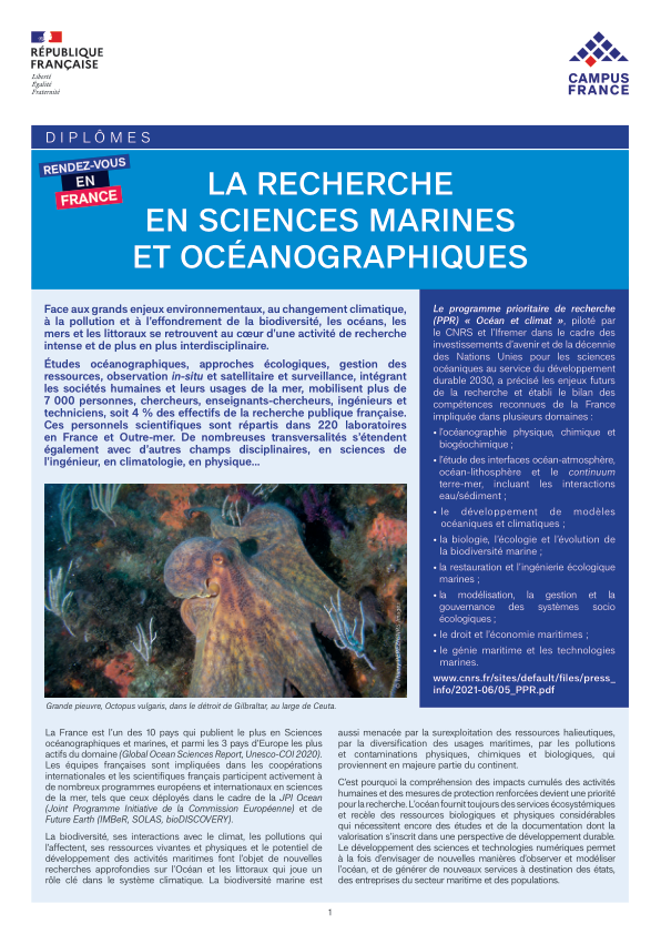 La recherche en sciences marines et océanographiques