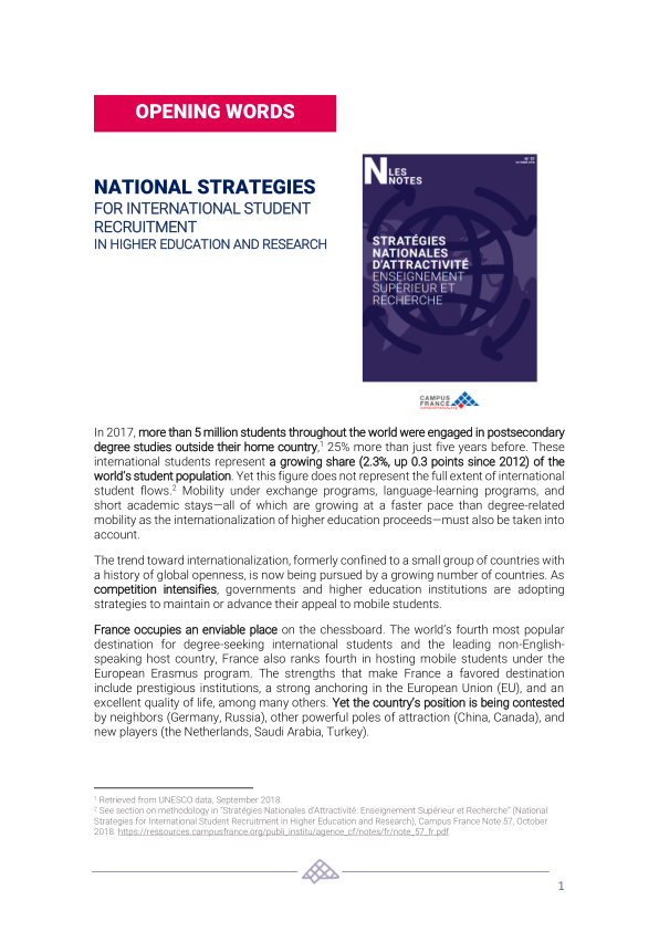 National strategies for international student recruitment in higher education and research