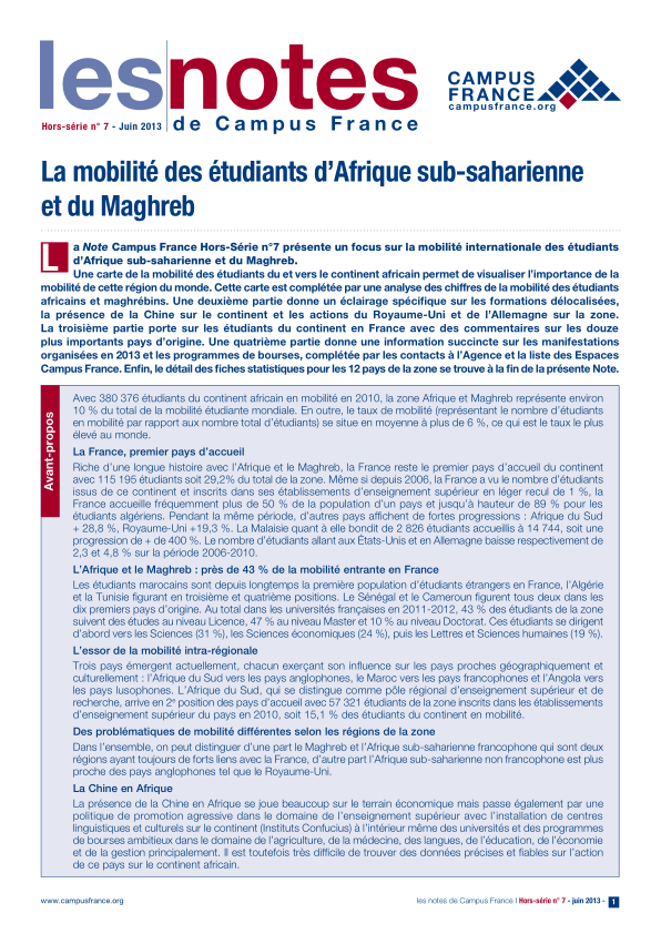 La mobilité des étudiants d'Afrique sub-saharienne et du Maghreb