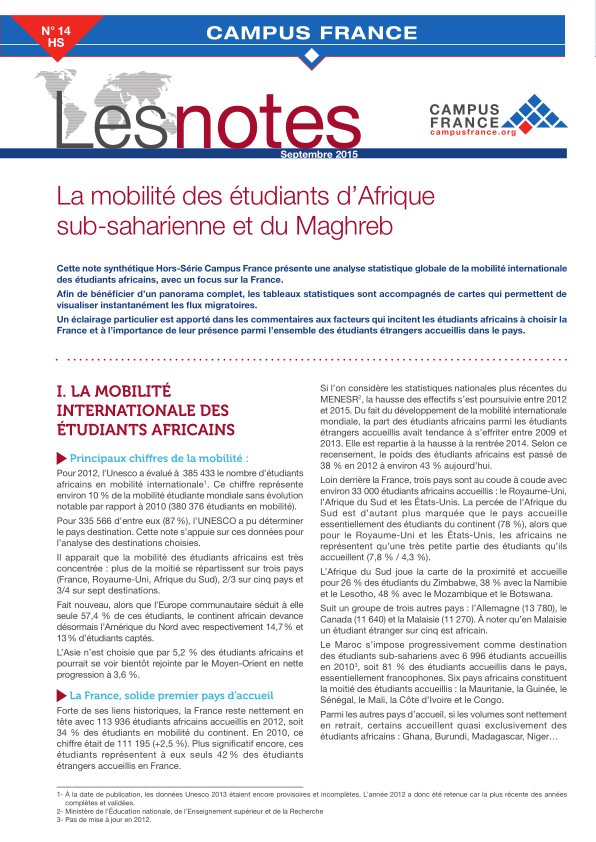 La mobilité des étudiants d’Afrique sub-saharienne et du Maghreb
