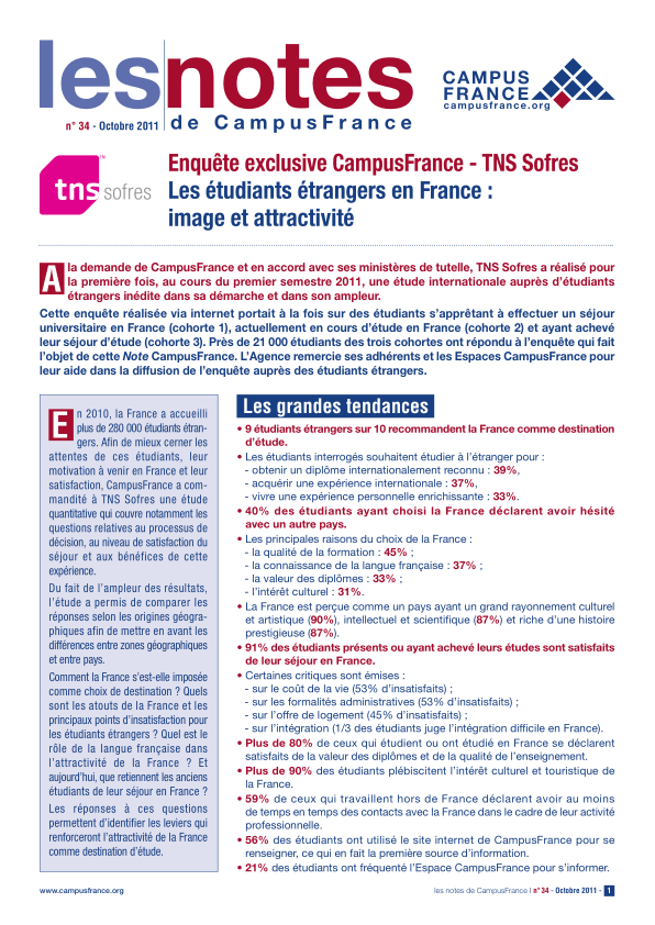 Les étudiants étrangers en France : image et attractivité ("Note" n°34)