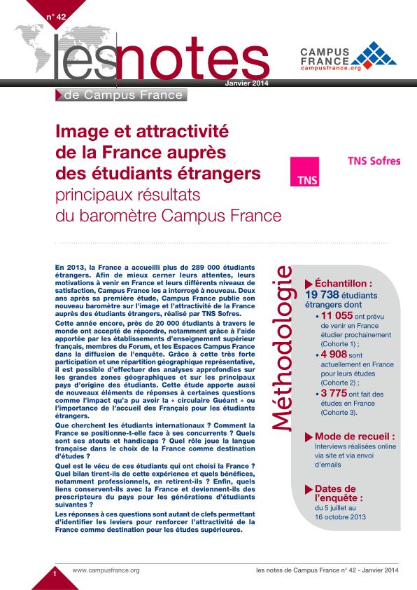 Image et attractivité de la France auprès des étudiants étrangers principaux résultats du baromètre Campus France
