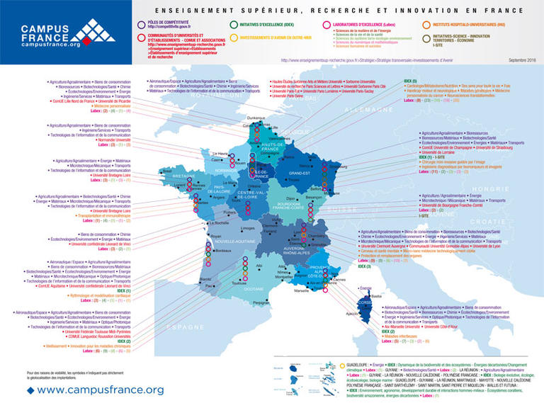 Carte enseignement supÃ©rieur, recherche et innovation en France