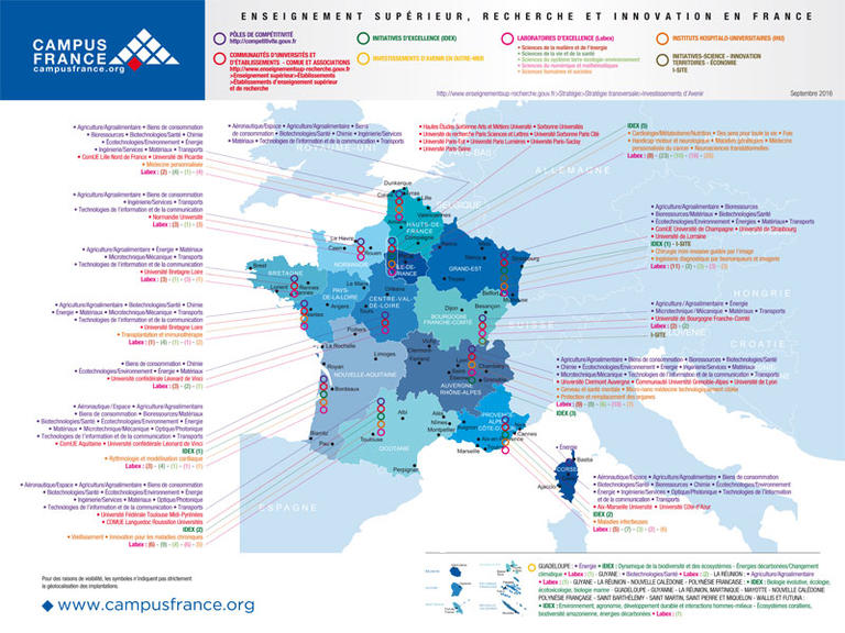 Carte enseignement supérieur, recherche et innovation en France