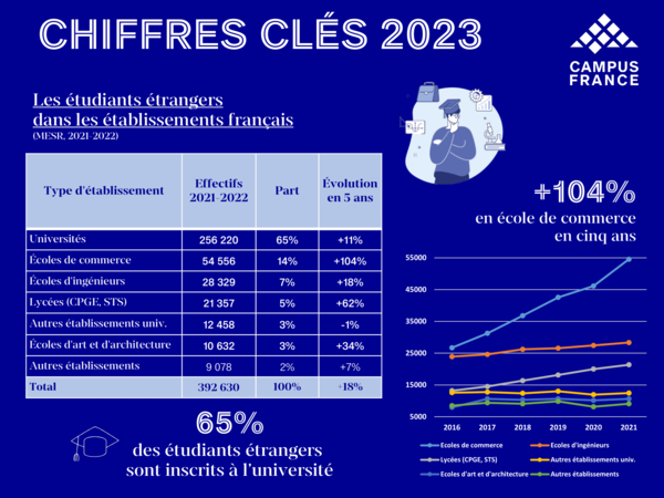 Chiffres clés 2023 : les étudiants étrangers dans les établissements français