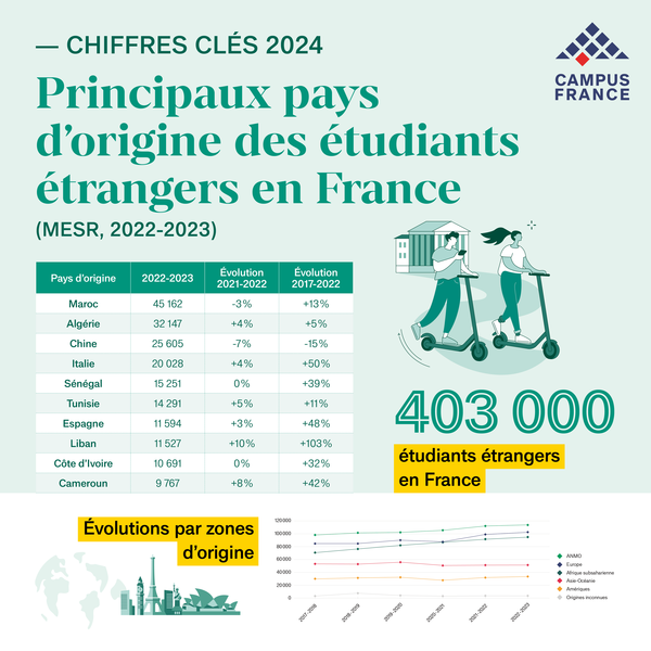 Chiffres clés 2024 : pays d'origine des étudiants en France