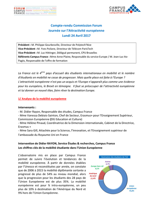 Compte-rendu Commission Forum - Journée sur l'attractivité européenne 24/04/2017