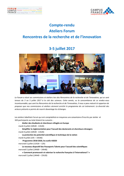 Compte-rendu Ateliers Forum Campus France 2017