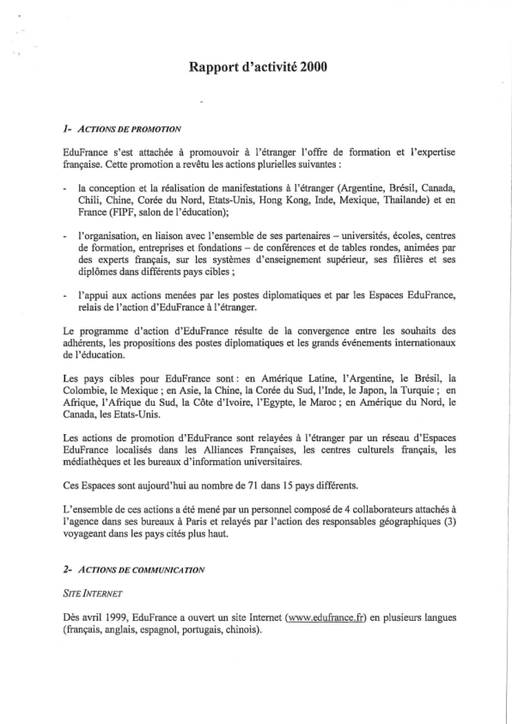 Rapport d'activité 2000 - EduFrance