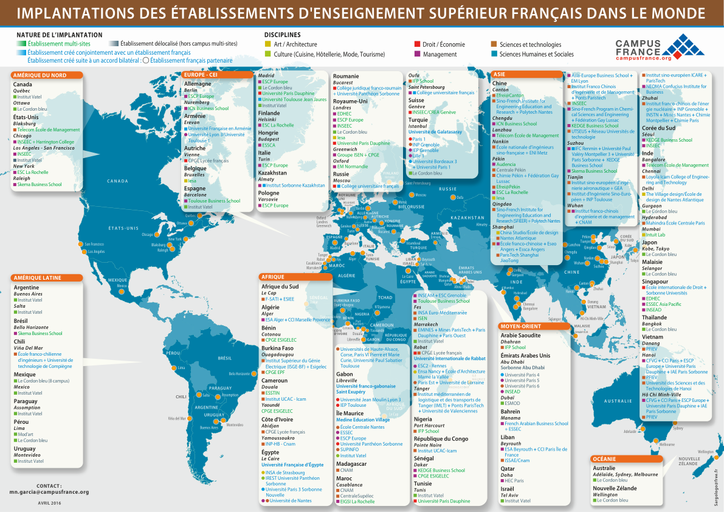 Implantations des établissements d'enseignement supérieur français à l'étranger
