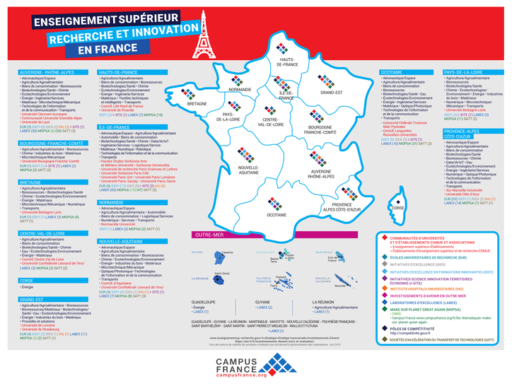 Carte enseignement supérieur, recherche et innovation en France
