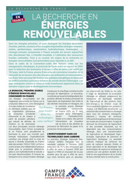 La Recherche En Energies Renouvelables Campus France