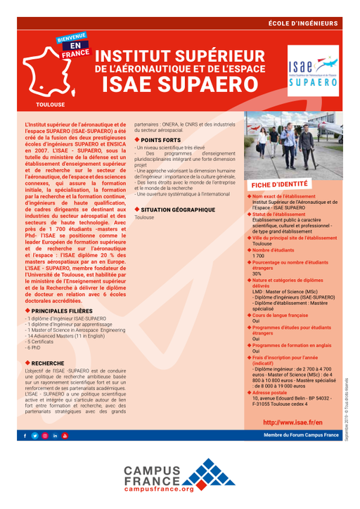 Institut Supérieur de l'Aéronautique et de l'Espace - ISAE SUPAERO - Toulouse