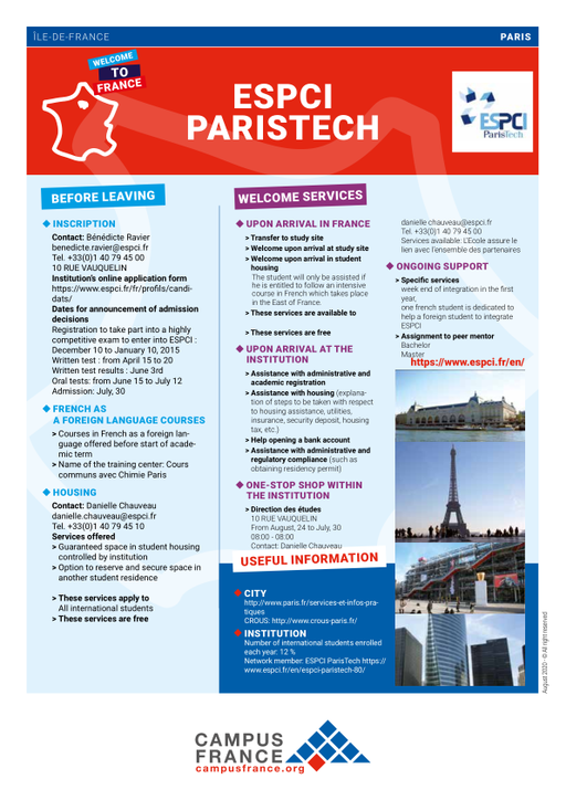ESCPI Ecole supérieure de physique et de chimie industrielles de la ville de Paris