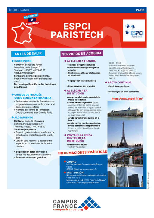 ESCPI Ecole supérieure de physique et de chimie industrielles de la ville de Paris