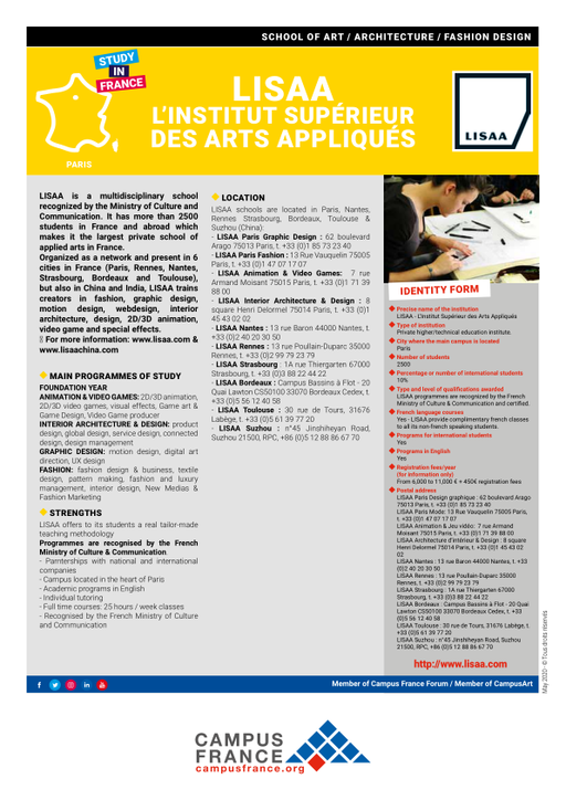 Lisaa L Institut Superieur Des Arts Appliques Campus France
