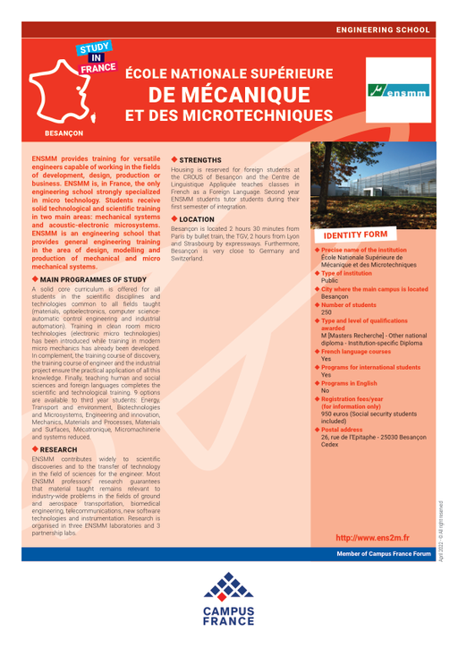 Ecole Nationale Supérieure de Mécanique et des Microtechniques