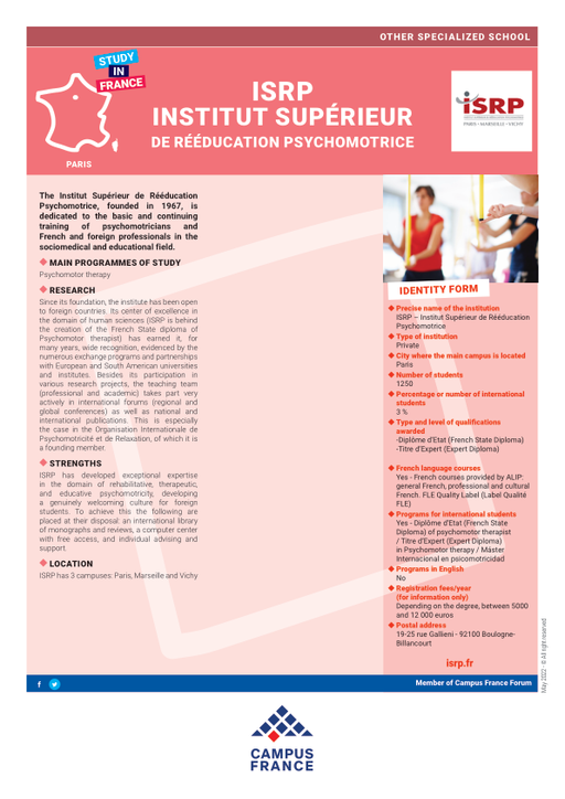 ISRP - Institut supérieur de rééducation psychomotrice