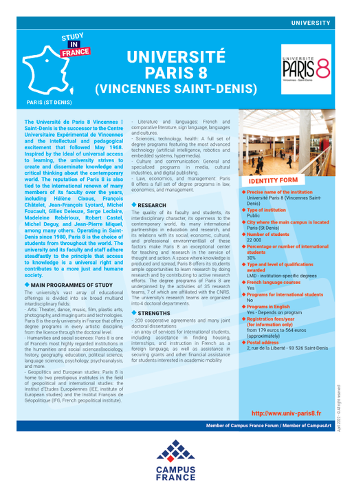 Universite Paris 8 Vincennes Saint Denis Campus France