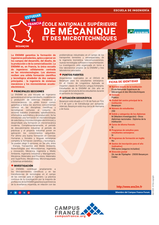 Ecole Nationale Supérieure de Mécanique et des Microtechniques