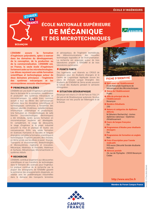 Ecole Nationale Supérieure de Mécanique et des Microtechniques