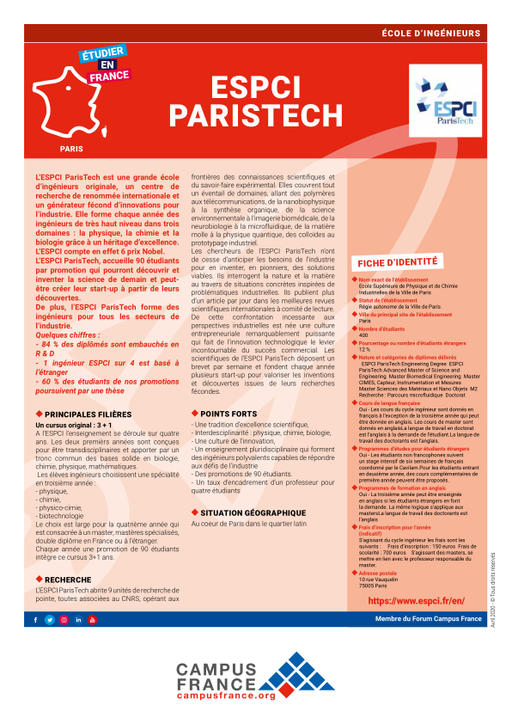 ESCPI Ecole supérieure de physique et de chimie industrielles de la ville de Paris