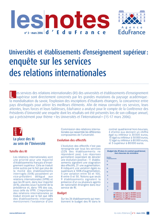 Universités et établissements d’enseignement supérieur : enquête sur les services des relations internationales
