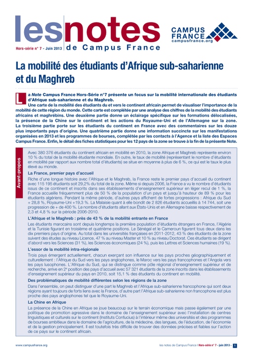 La mobilité des étudiants d'Afrique sub-saharienne et du Maghreb