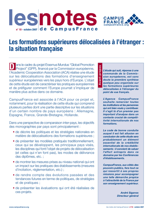 Les formations supérieures délocalisées à l’étranger : la situation française