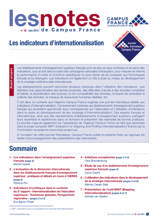 Les indicateurs d'internationalisation