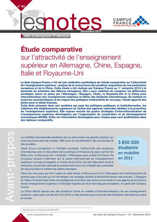 Étude comparative sur l’attractivité de l’enseignement supérieur en Allemagne, Chine, Espagne, Italie et Royaume-Uni