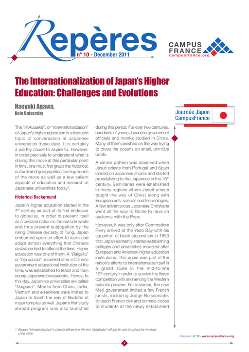 The Internationalization of Japan’s Higher Education: Challenges and Evolutions