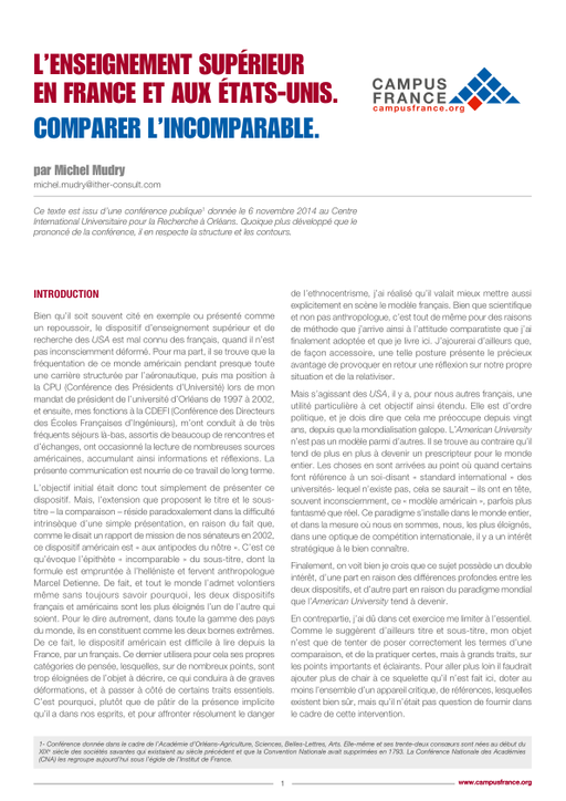 L’enseignement supérieur en france et aux USA : comparer l'incomparable