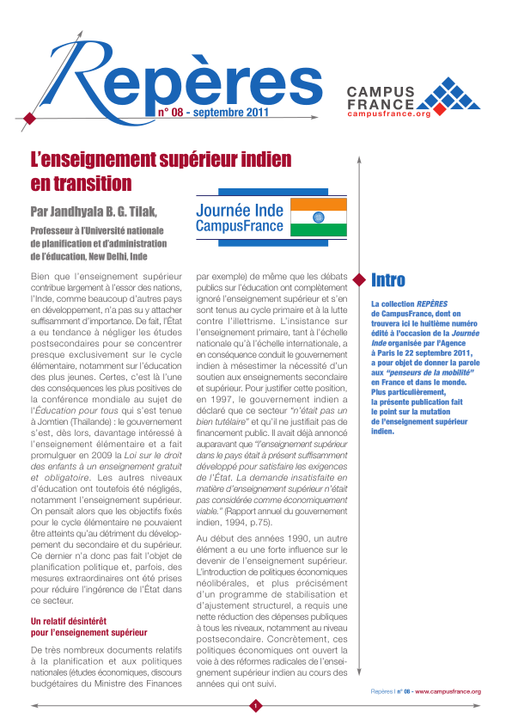 L’enseignement supérieur indien en transition