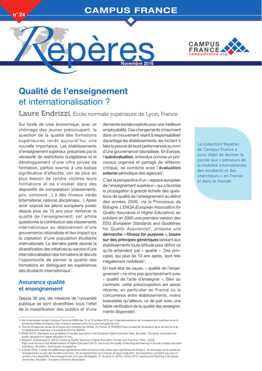 Qualité de l’enseignement et internationalisation ?
